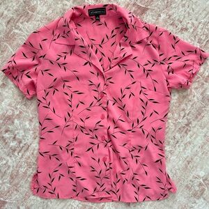 Elements by Nina Pink and Black Leaf Button Down Shirt